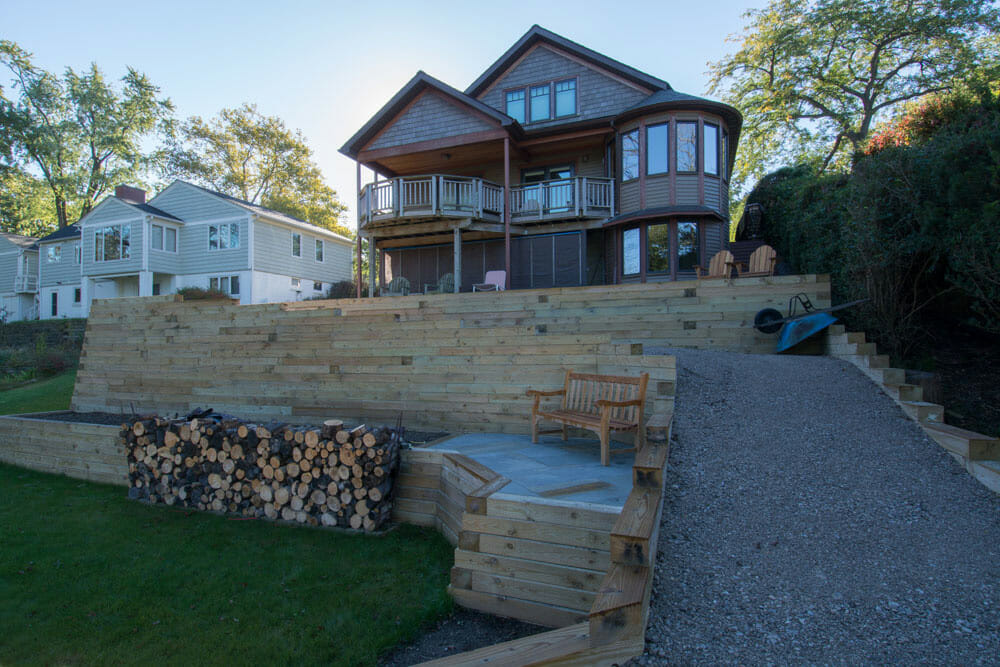 stone and wood deck